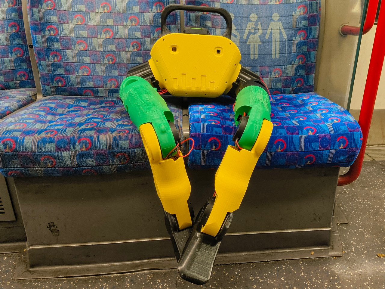 Lacksap sitting on a train seat